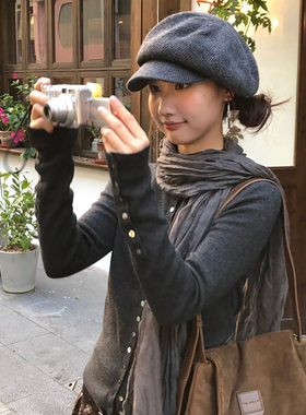 韩系慵懒风深灰色棉麻围巾薄款