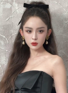 古力娜扎同款千金风黑色丝绒蝴蝶结发夹女2025新款头饰高级感顶夹