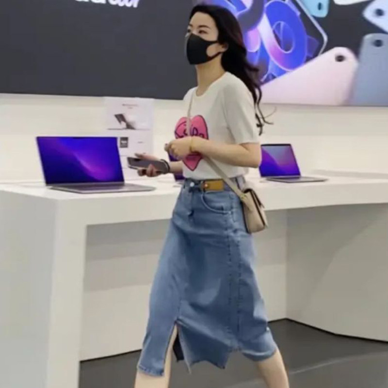牛仔中长款夏季2022新款小众半身裙 豪喜半身裙