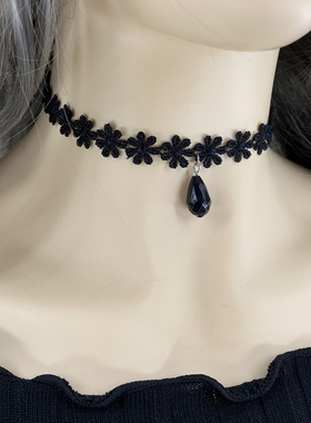 黑色蕾丝简约锁骨颈饰脖子饰品颈带项链少女气质锁骨链配饰lolita