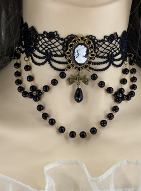 lolita哥特暗黑项链多层珍珠颈链