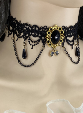 欧美外贸复古黑色蕾丝装饰假领子颈链短项链项圈饰品哥特风锁骨链