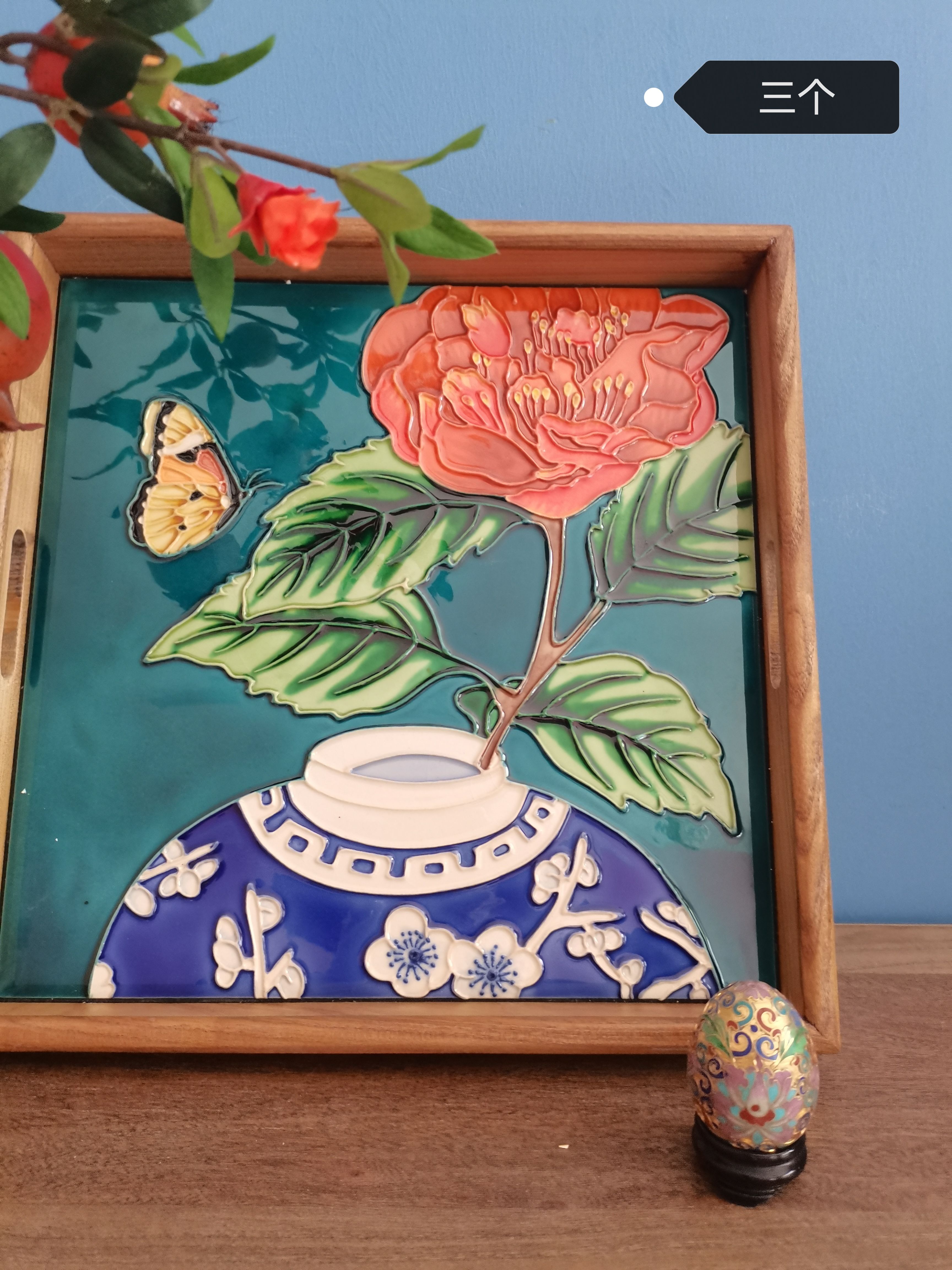 两高河手绘立体浮雕瓷板画陶瓷托盘茶盘花卉花鸟茶托盘瓷板画非遗 - 图1