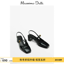 Discount season Massimo Dutti woman shoes 2023 new black square head lacquered leather high heel Mary Jane Mueller shoes 11472250800