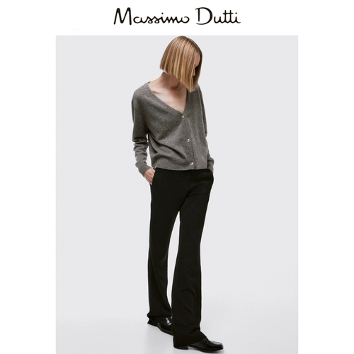 Massimo Dutti, демисезонный шерстяной цветной кардиган, коллекция 2022, свободный крой, французский стиль, V-образный вырез