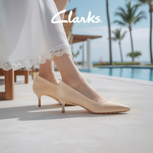 Clarks其乐AdelaCourt女鞋夏季尖头羊皮小猫跟浅口高跟鞋单鞋婚鞋