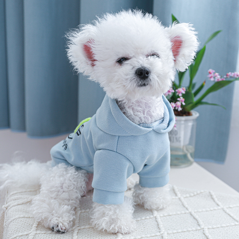 PETCIRCLE宠物小狗狗比熊衣服卡通卫衣猫咪小型犬休闲蓝色两脚衣-图1