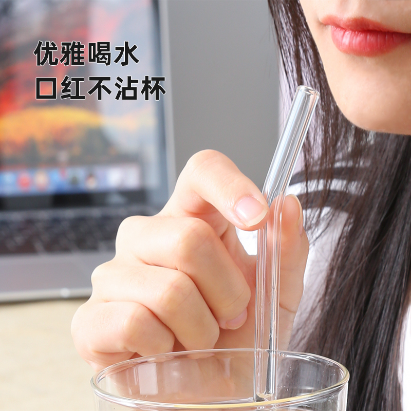 耐热玻璃吸管非一次性奶茶食品级环保耐高低温防口红喝水弯头弯曲 - 图2