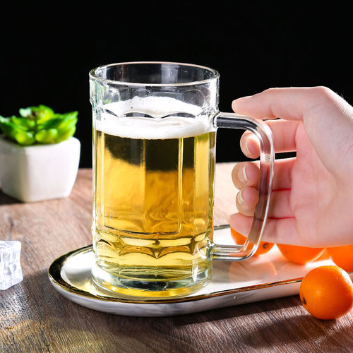 钢化玻璃杯茶杯带把手家用防摔啤酒杯子耐高温扎啤喝水男泡茶水杯 - 图2