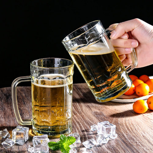 钢化玻璃杯茶杯带把手家用防摔啤酒杯子耐高温扎啤喝水男泡茶水杯 - 图0