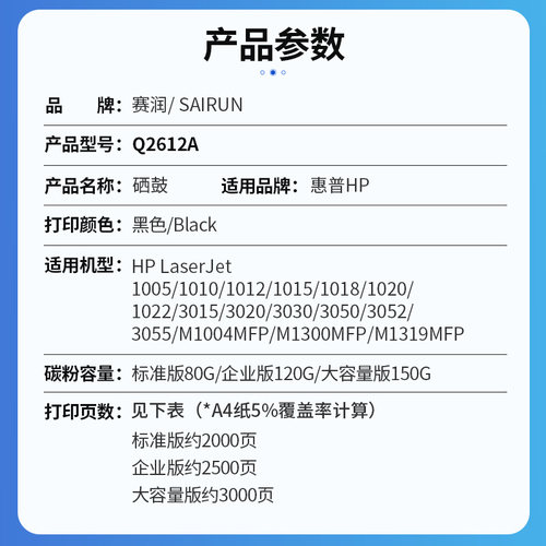 赛润适用惠普m1005硒鼓HP12A HP1020 1010 plus易加粉1005MFP碳粉HP1005 HP1018佳能LBP2900打印机Q2612A墨盒 - 图0