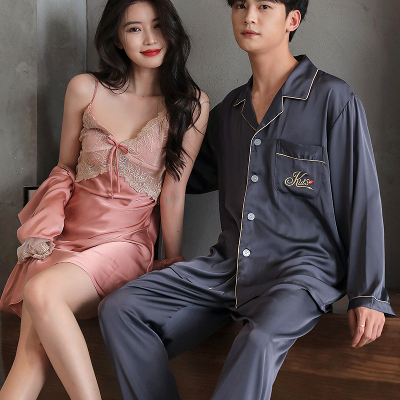 情侣结婚红色春秋冰丝吊带性感晨袍 丝涵原睡衣/家居服套装