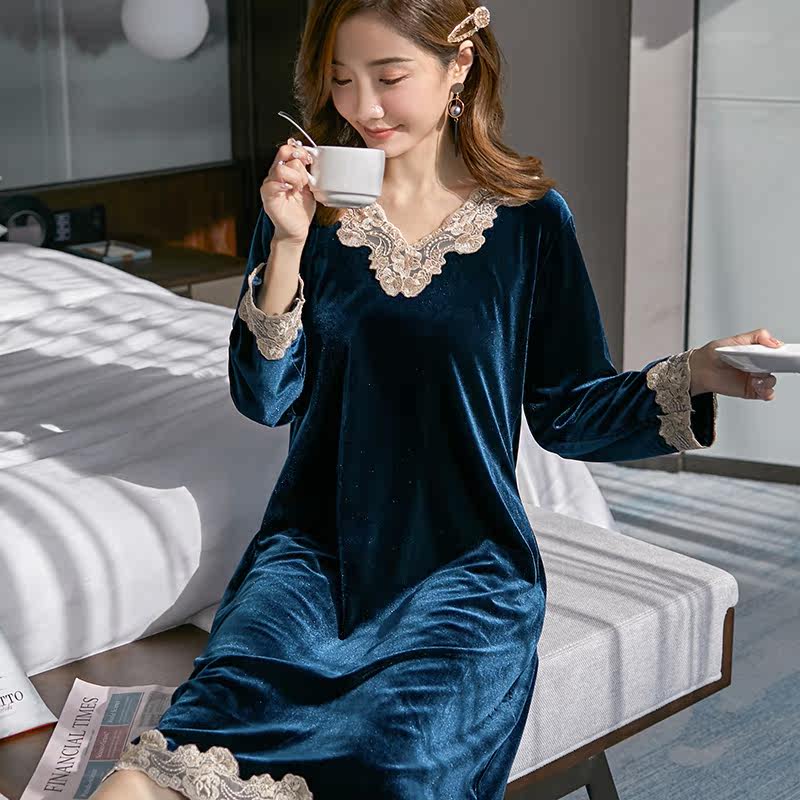 韩版网红睡衣秋冬天长袖睡裙连体衣 丝涵原睡裙