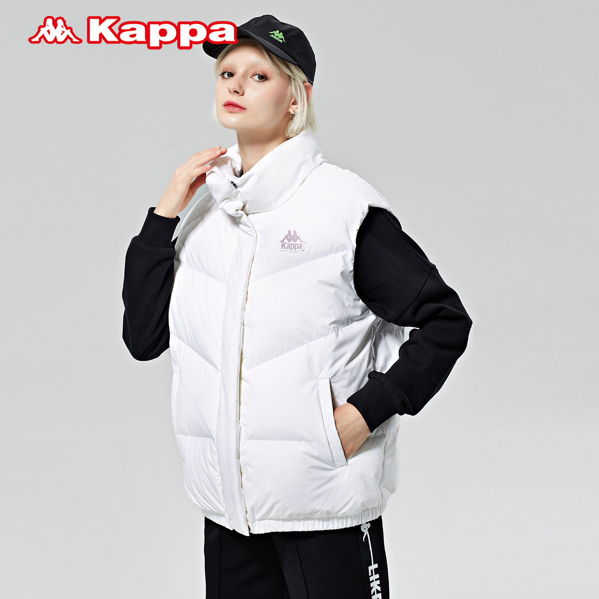 Kappa卡帕加厚羽绒马甲女户外保暖休闲马甲-K0A82NY50D