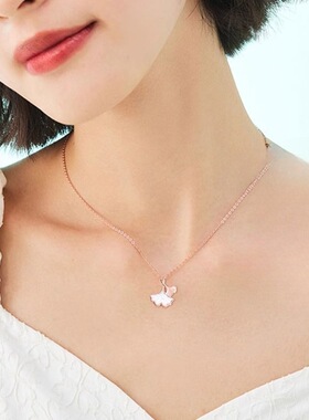 三生有杏白贝母S925纯银女项链轻奢百搭小众个性饰品锁骨链银杏叶