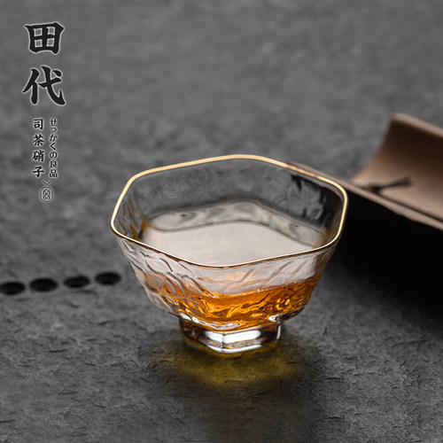 描金品茗杯 锤目纹 功夫茶具玻璃小茶杯 手工 - 图3