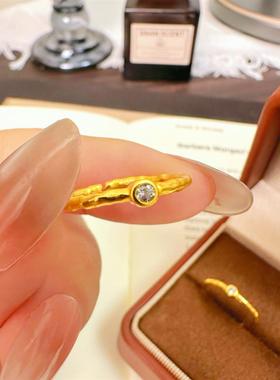 「轻金集」 古法点钻金色锤纹戒指女简约复古素圈活口指环叠戴