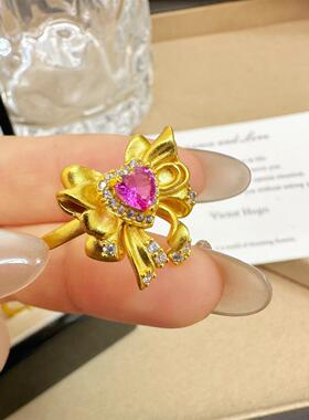 「轻金集」可爱风【水冰月蝴蝶结戒指】点钻彩锆活口戒指女