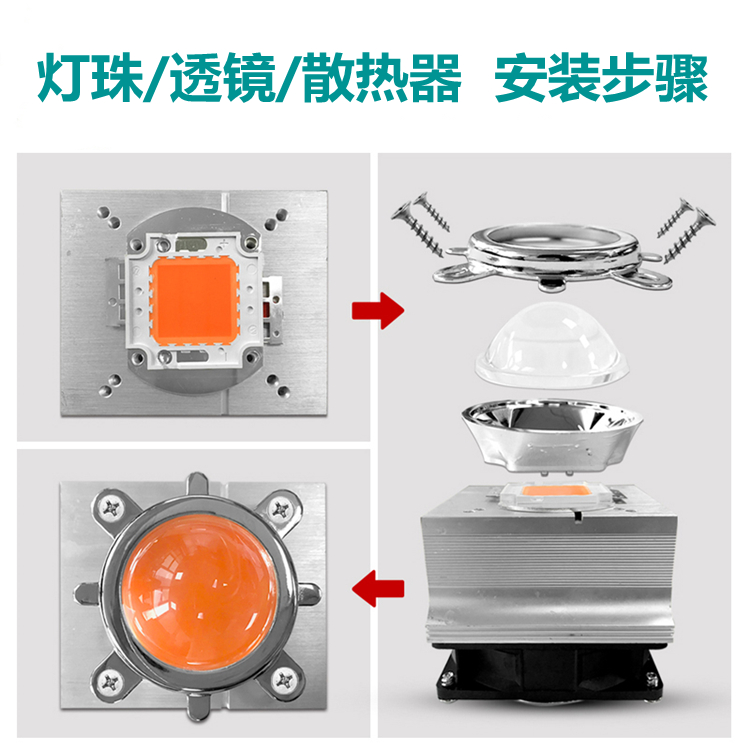 光学玻璃透镜44/50mm聚光60度20-100W集成光源灯珠投影套件反光杯 - 图1