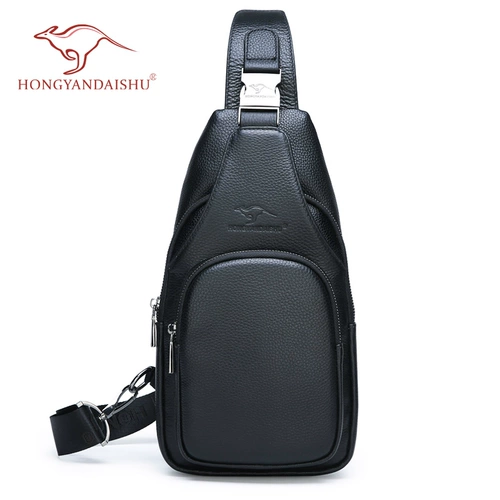 鸿岩袋鼠 Мужская нагрудная сумка, сумка через плечо, сумка для путешествий для отдыха, сумка на одно плечо, кожаный рюкзак, из натуральной кожи, в корейском стиле