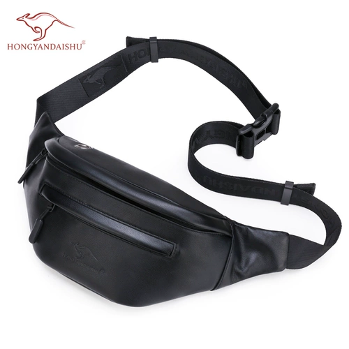鸿岩袋鼠 Универсальная вместительная и большая поясная сумка, барсетка, кожаная сумка через плечо для отдыха, небольшая сумка, нагрудная сумка, из натуральной кожи