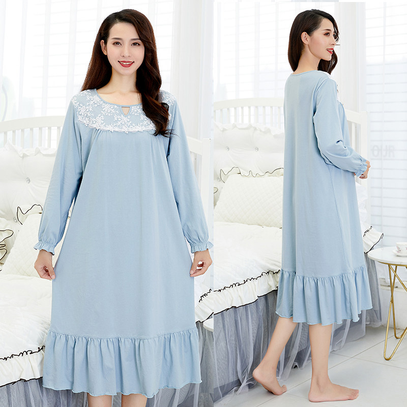 2020年新款长袖春秋季纯棉长款睡裙 华沃服饰睡裙