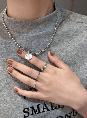 纯银小众设计ins冷淡风笑脸项链