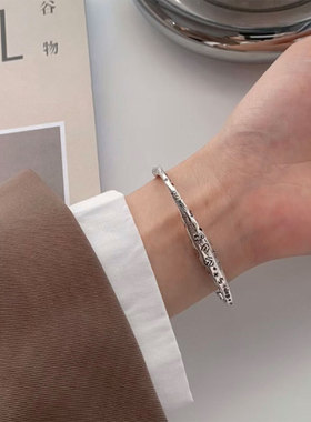 东大门S925泰银做旧开口手镯女