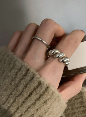 ins小众麻花牛角包菱形食指戒