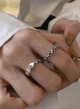 东大门韩国泰银爱心链条交叉戒指