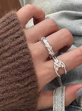 韩版轻奢菱形交叉开口女士戒指