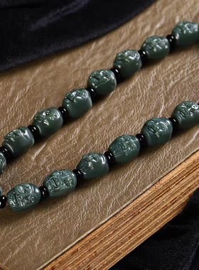 和田青玉十八罗汉手持念珠吊坠链