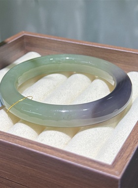 天然和田玉高冰晴水烟紫手镯饰品