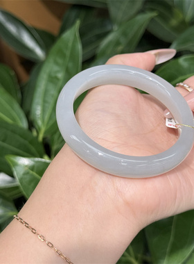 天然和田玉高冰紫罗兰扁圆条手镯