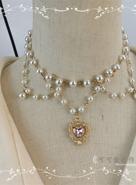 Lolita多层珍珠吊坠金色项链