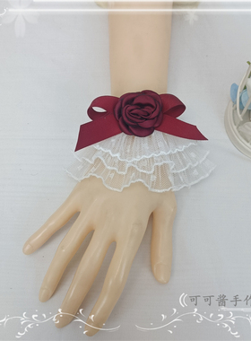 原创设计lolita多层蕾丝玫瑰手袖甜美花嫁蝴蝶结cla手腕套洛丽塔