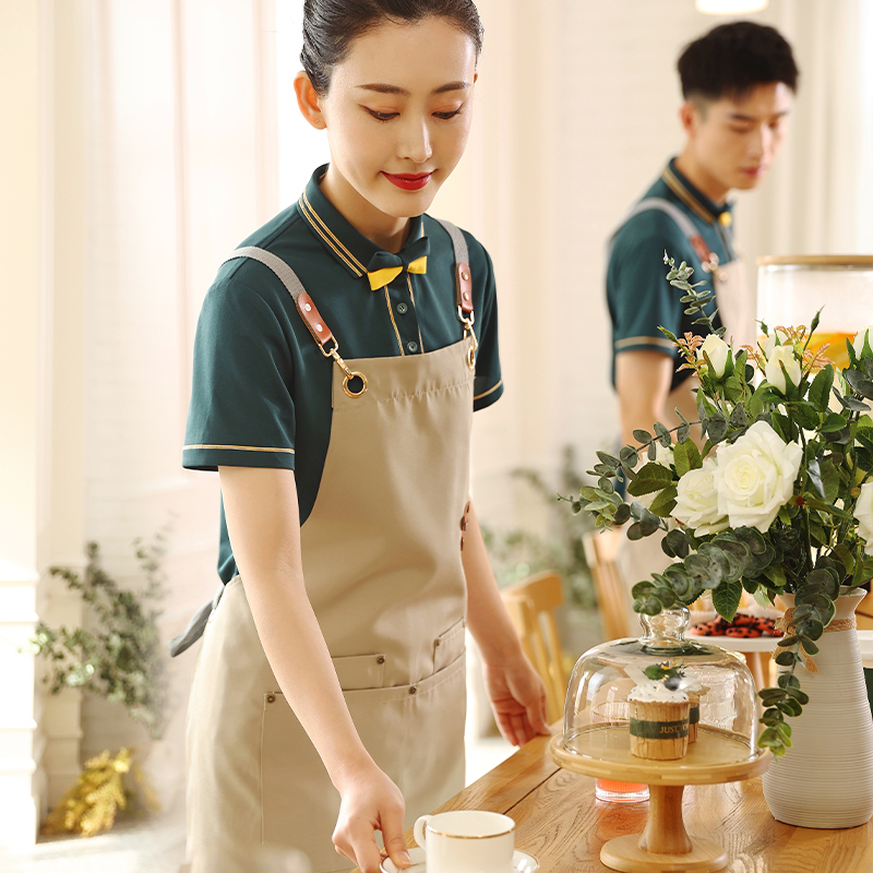 衣研堂餐饮服务员工作服短袖女夏季烘焙蛋糕奶茶快餐店西餐厅定制-图0