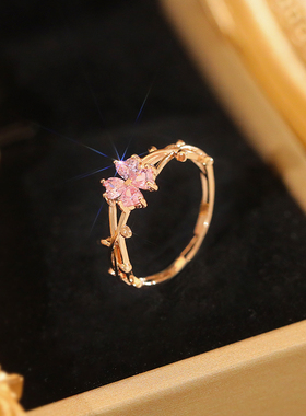 玫瑰金花朵戒指女小众高级感