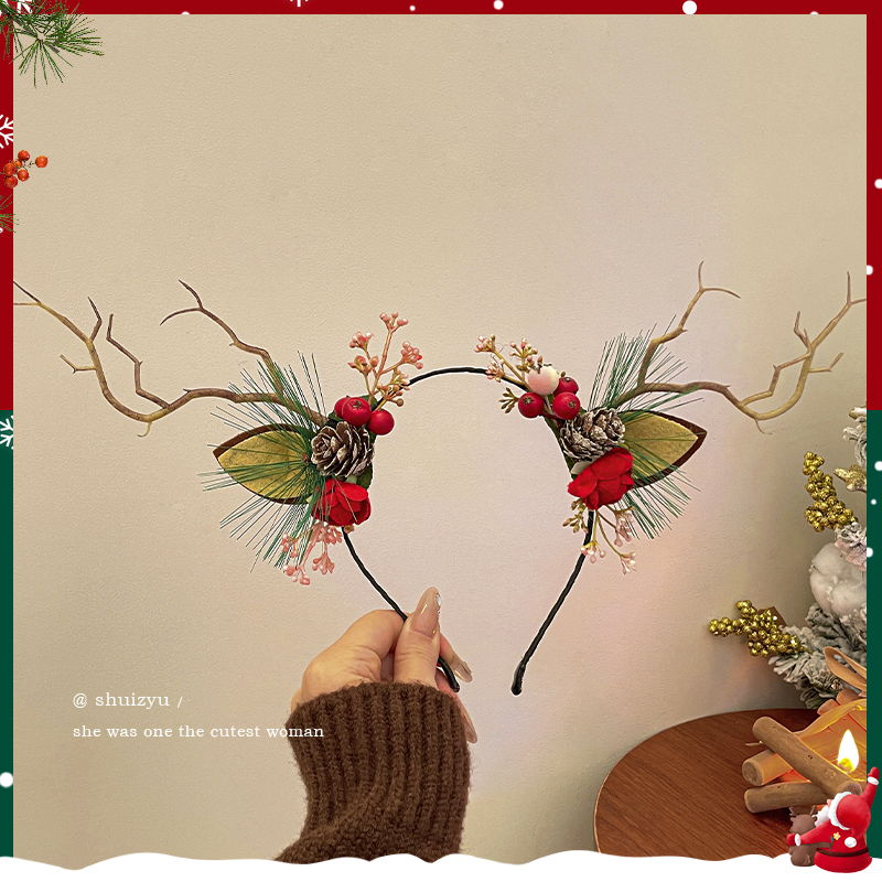 圣诞节鹿角发箍头饰森系节日派对发饰儿童圣诞装饰头箍女装扮发卡