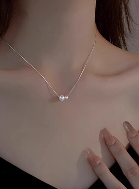 简约通体纯银珍珠吊坠项链女
