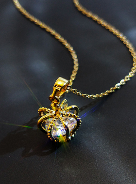 皇冠项链女不掉色毛衣链小众