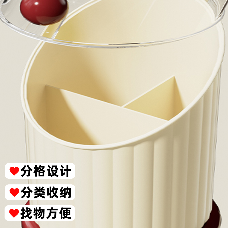 化妆刷收纳筒高级感桌面带盖防尘大容量眉笔眼影刷口红分格收纳盒 - 图2