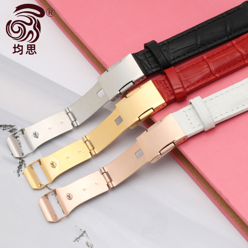 适配卡西欧表带真皮SHEEN系列牛皮女士防水表链白红色SHN-5010 5012 SHE-5023女士手表配件黑棕14 16 18mm - 图2