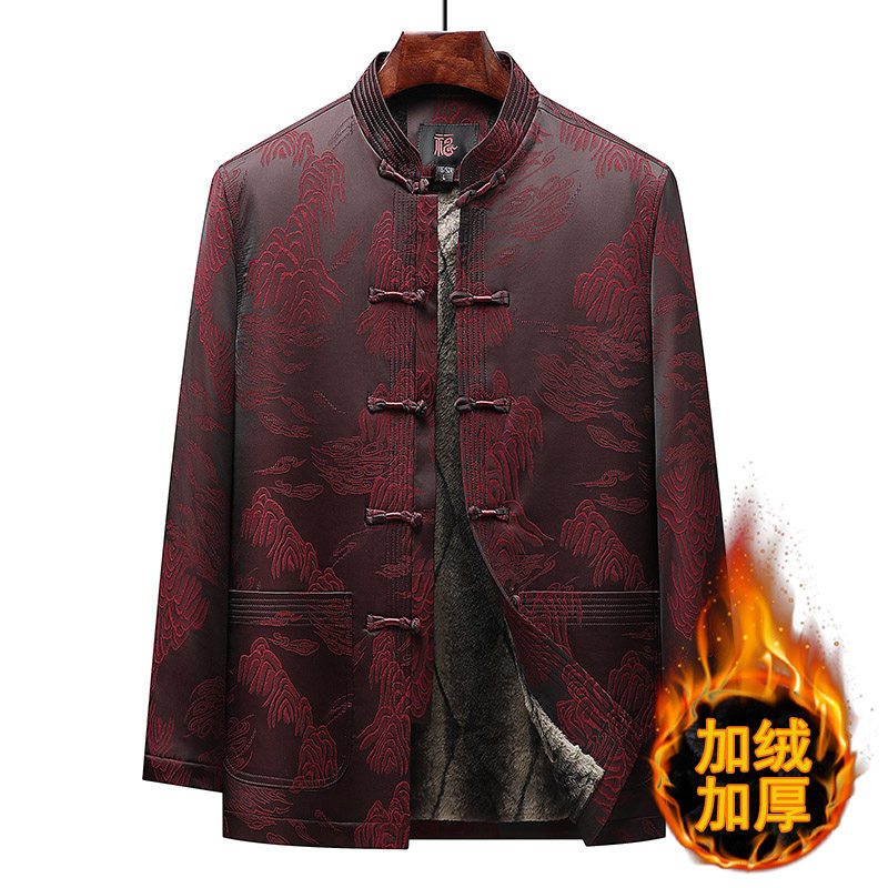 唐装男中老年冬季外套爸爸装中国风老人生日过寿爷爷加绒加厚棉衣,淘宝优惠券,粉丝福利购,淘宝优惠卷