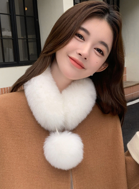 冬季双面狐狸毛围巾小雪球