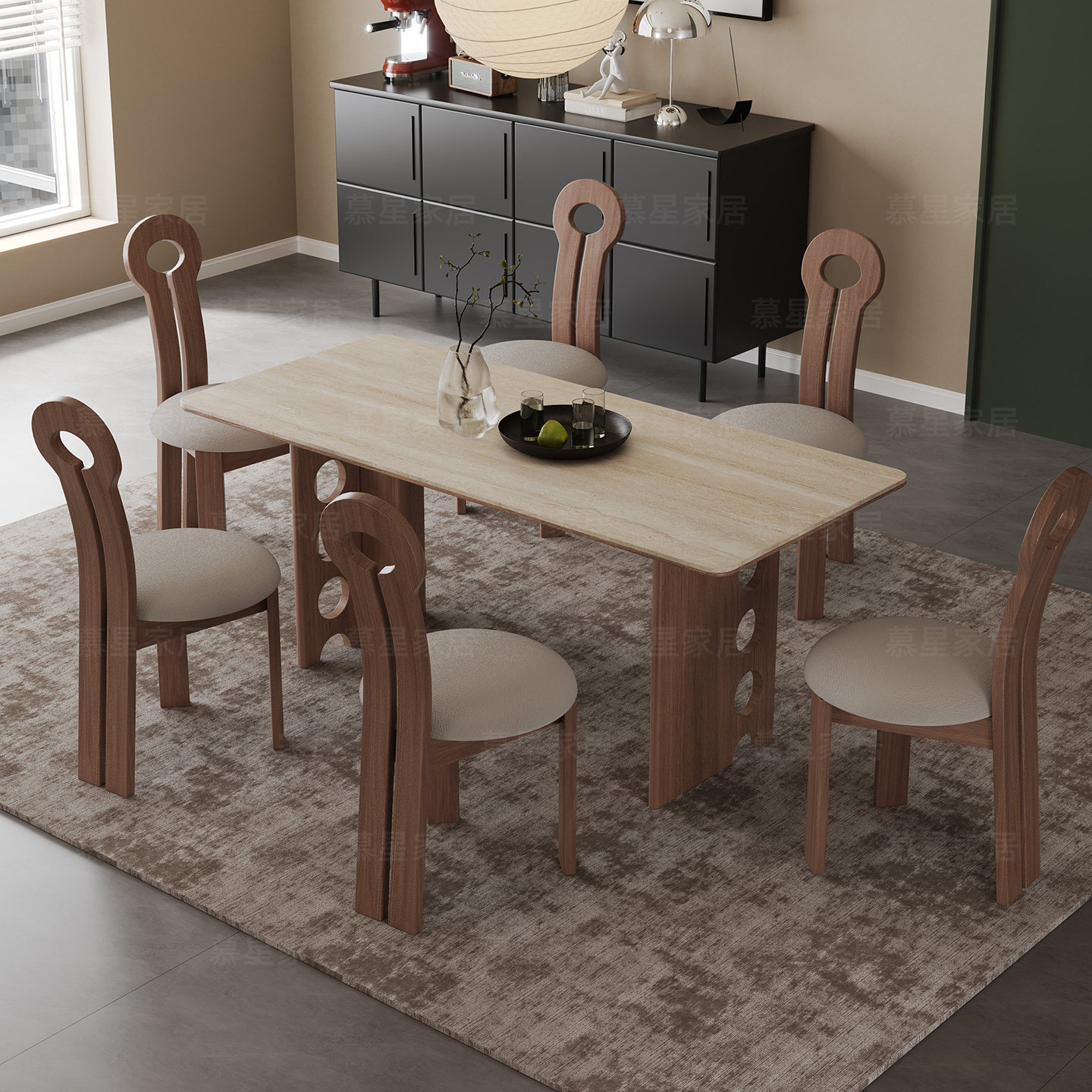 2025法式复古洞石岩板餐桌中古风德利丰原创家用岩板实木餐桌,淘宝优惠券,粉丝福利购,淘宝优惠卷