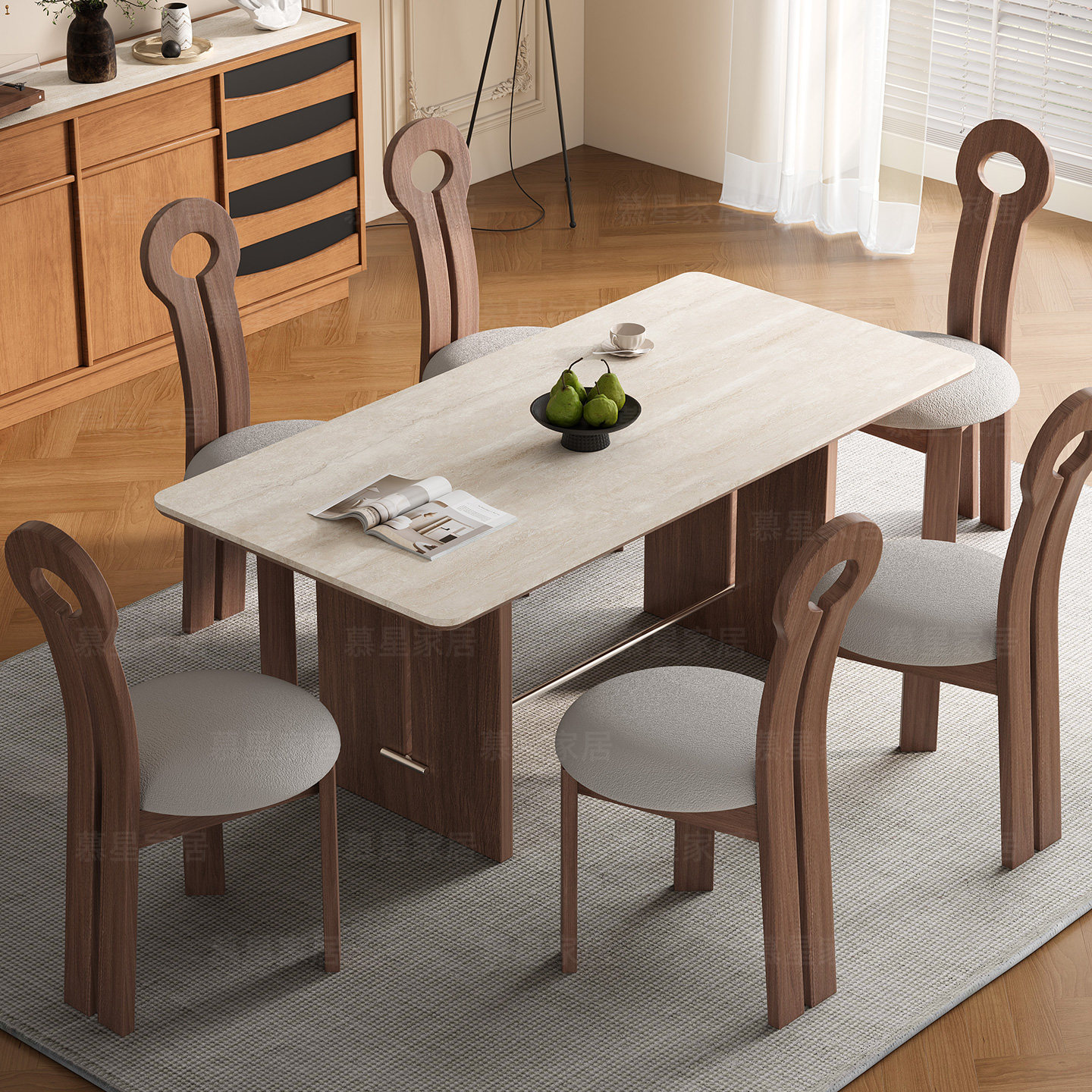 2025法式复古下挂洞石岩板餐桌中古风德利丰原创家用岩板实木餐桌,淘宝优惠券,粉丝福利购,淘宝优惠卷