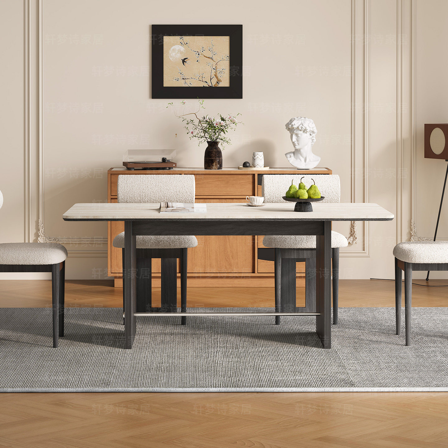 德利丰下挂岩板黑色中古风餐桌椅组合小户型设计师简约现代家用,淘宝优惠券,粉丝福利购,淘宝优惠卷