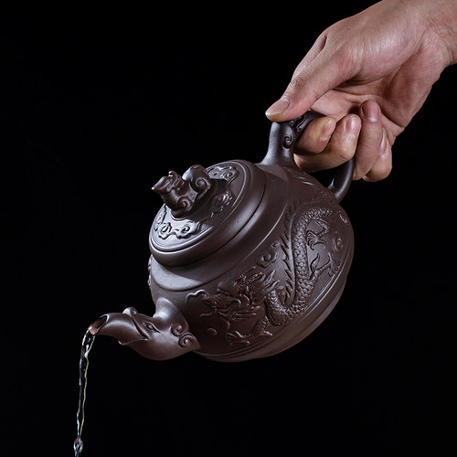 紫砂朱泥陶瓷茶壶紫砂壶大容量半手工泡茶壶家用大号功夫茶具套装 - 图1
