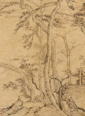 元 曹知白 疏松幽岫图国画名家字宣纸画心芯装饰高清微喷打印复制